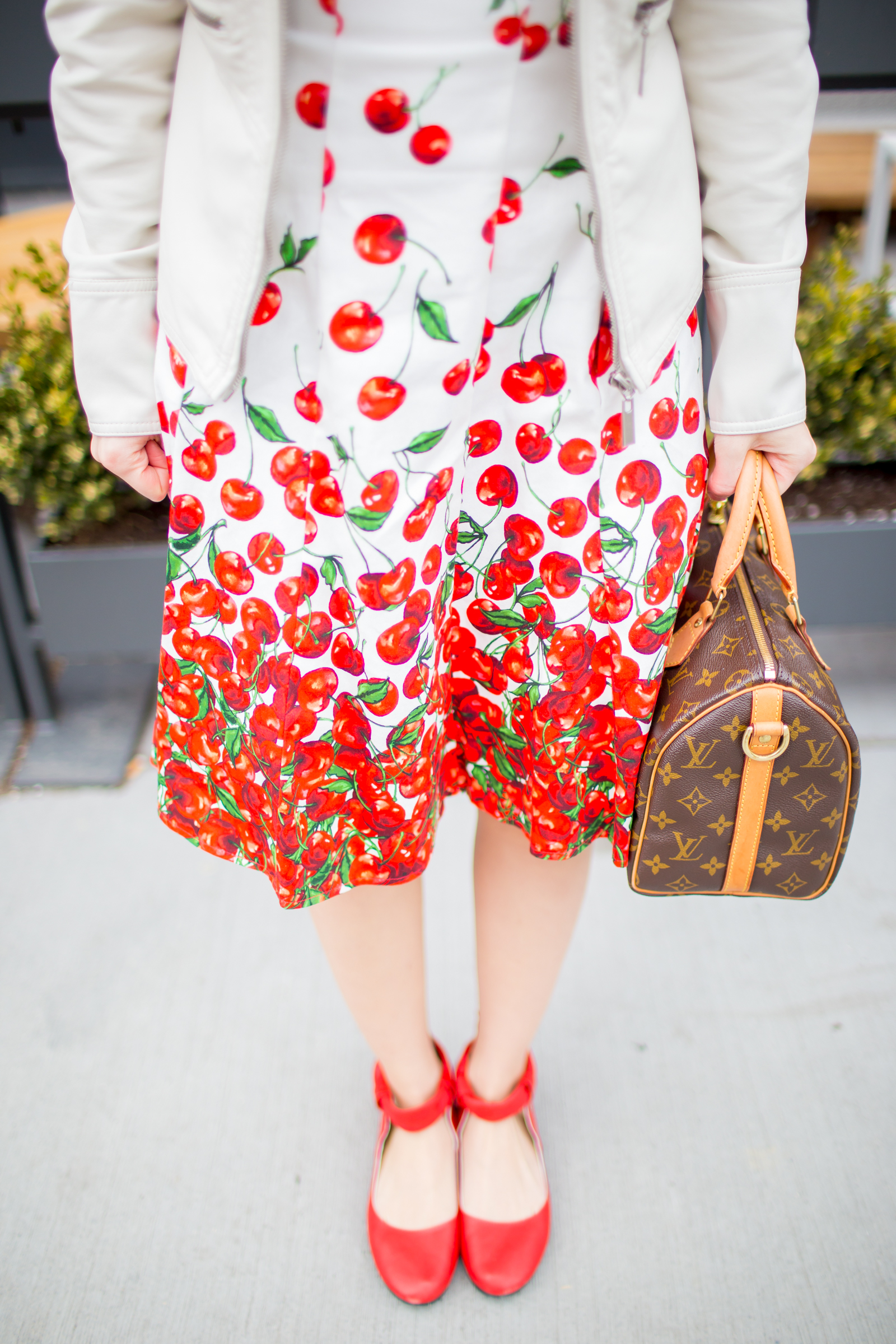 Red Cherry Print Dress for Spring and Summer - Tia Perciballi