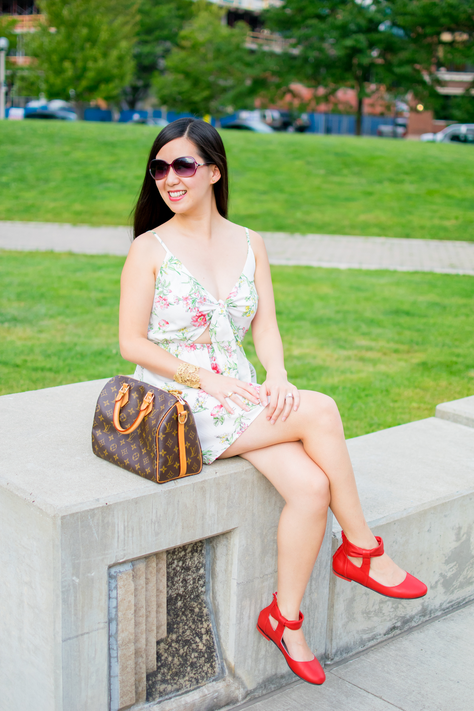 A Front Tie Summer Dress & Red Bow Tie Flats - Tia Perciballi