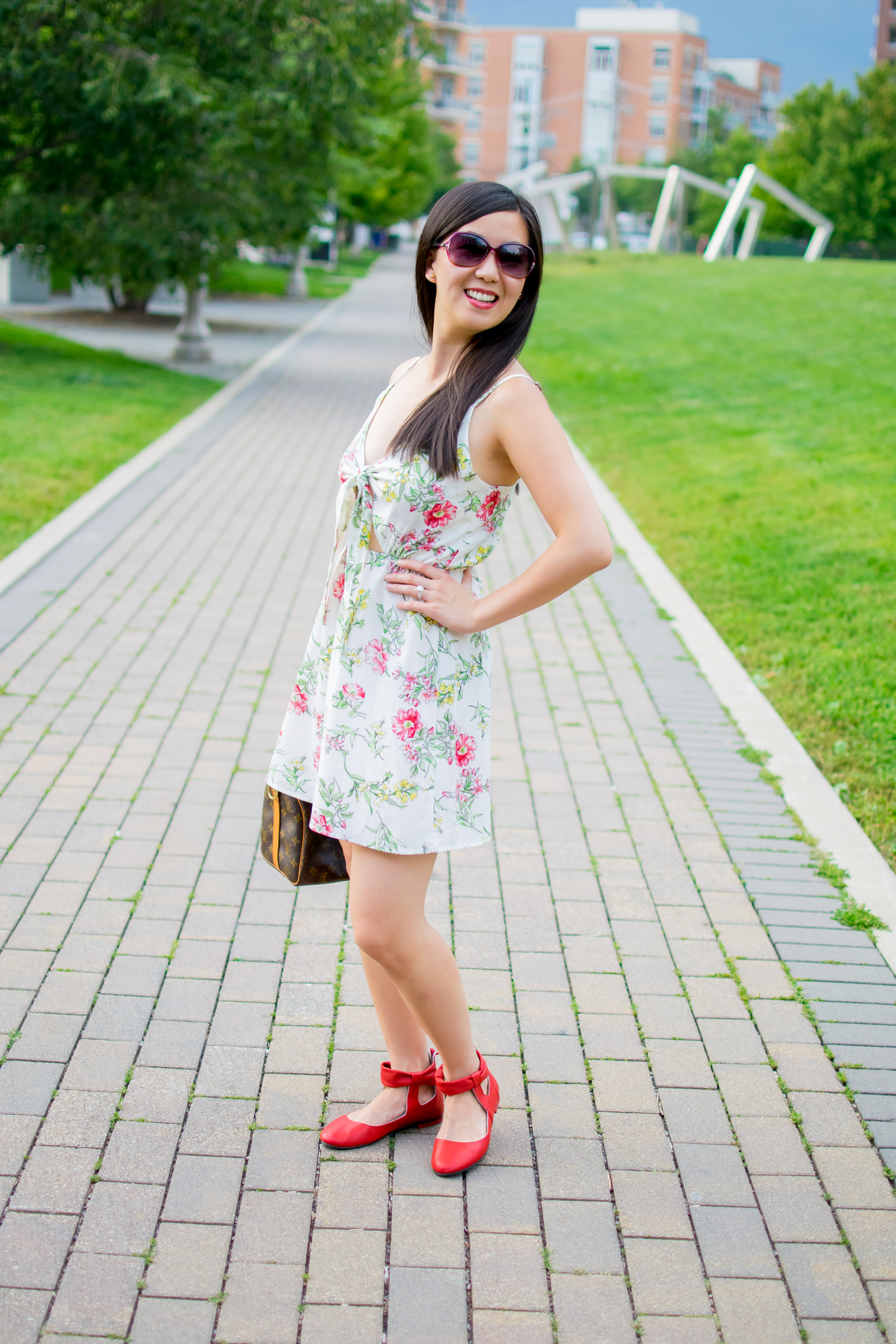 A Front Tie Summer Dress & Red Bow Tie Flats - Tia Perciballi