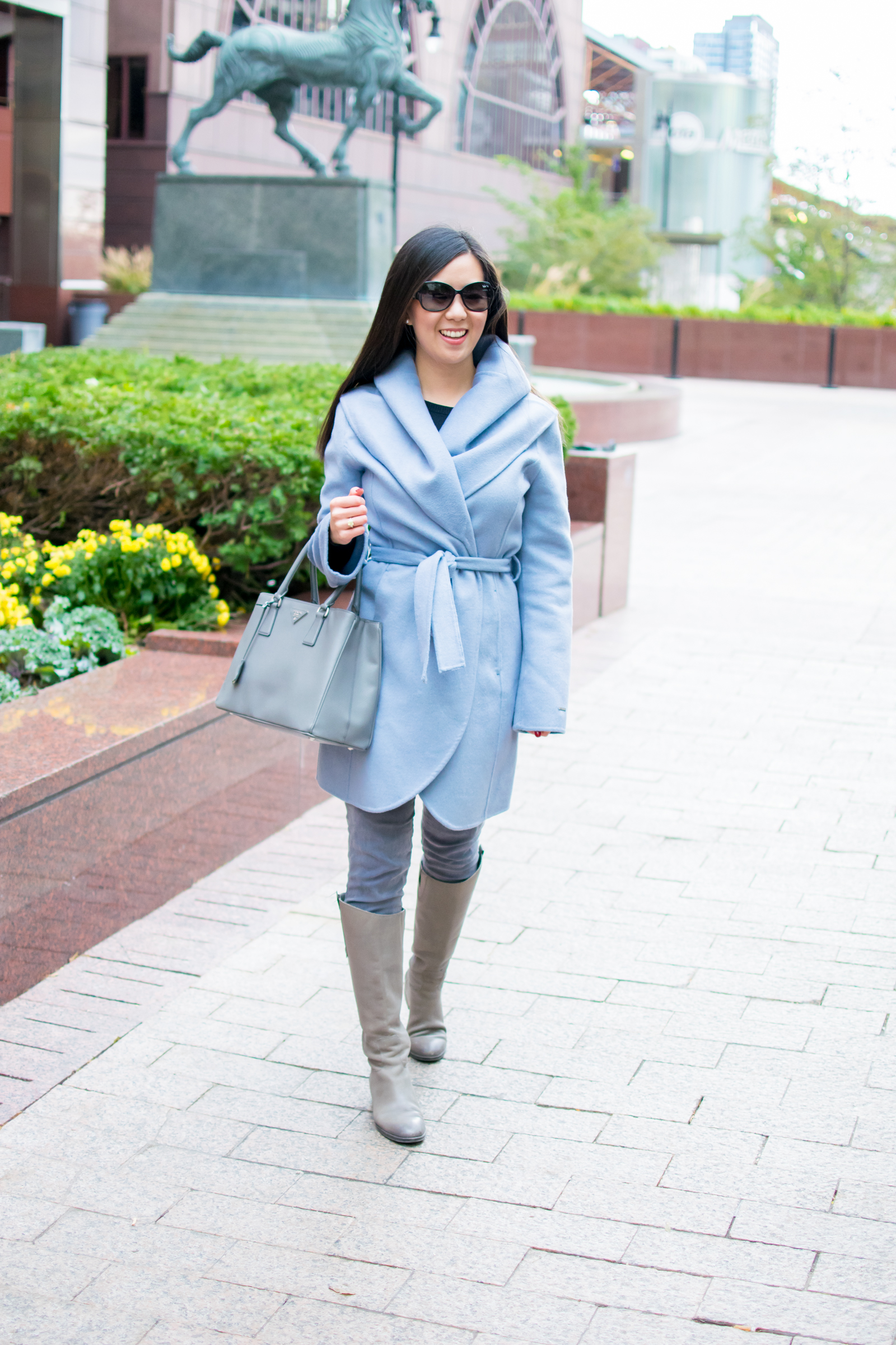 light blue wrap coat