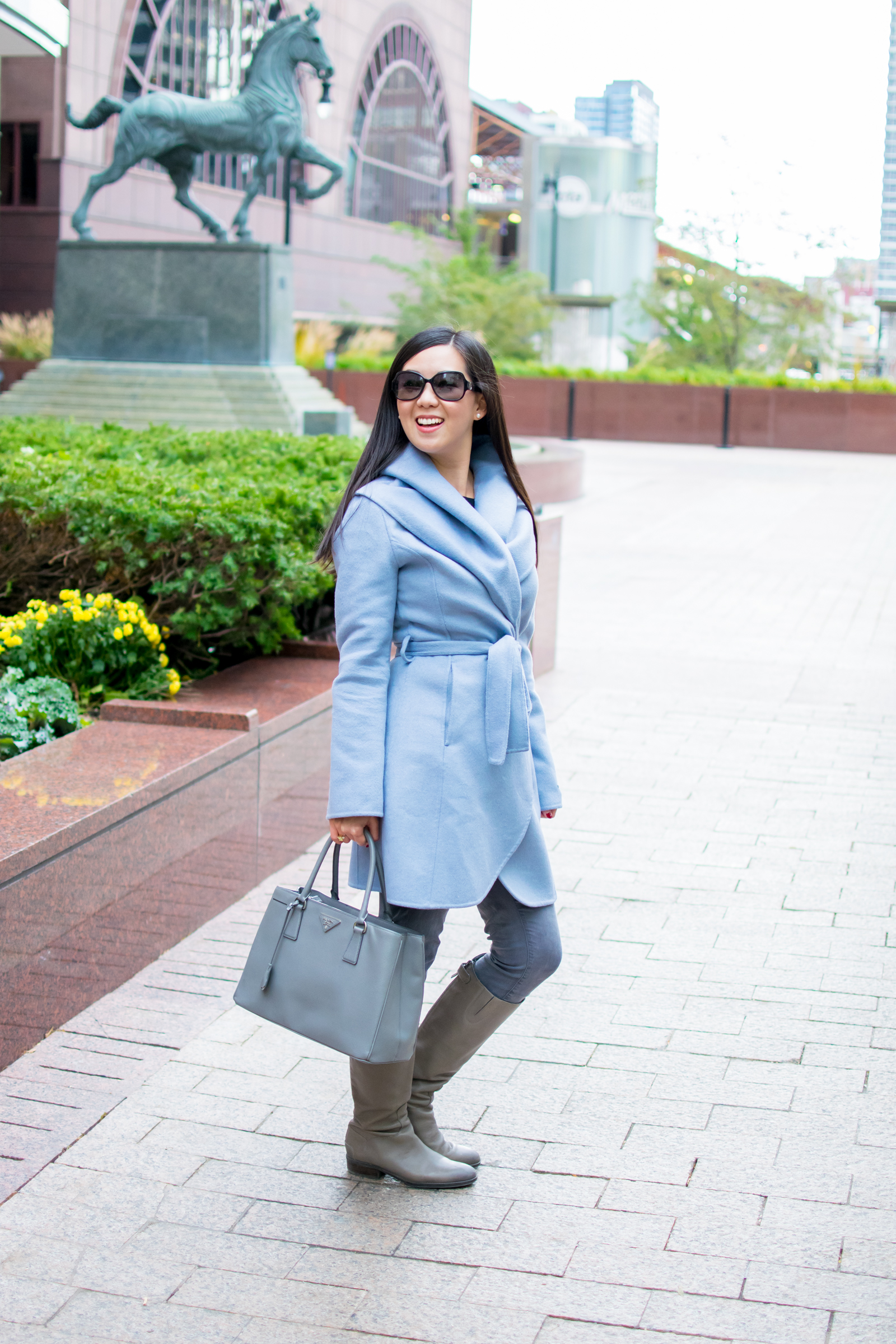 Blue wrap hot sale coat