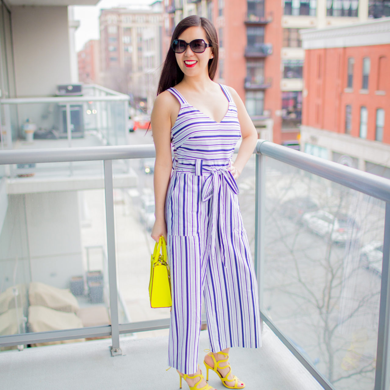 Blue and White Striped Jumpsuit for Spring