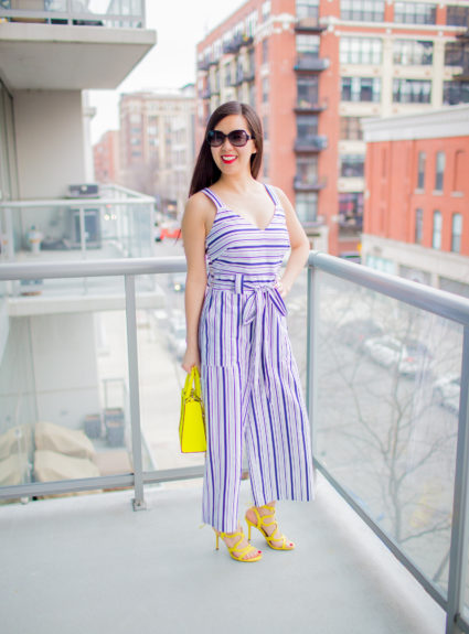 Blue and White Striped Jumpsuit for Spring