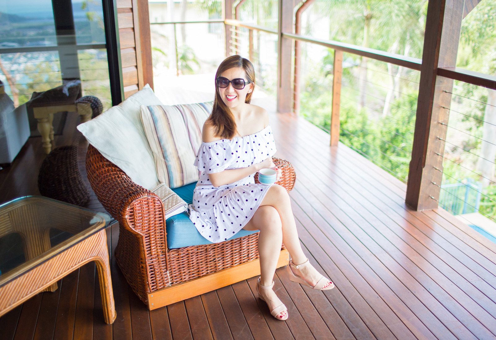 Polka Dot Off the Shoulder Dress - Hamilton Island, Australia Tia Perciballi