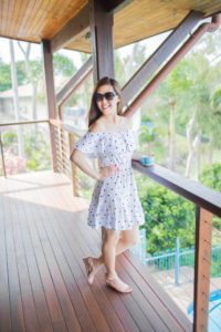 Polka Dot Off the Shoulder Dress - Hamilton Island, Australia Tia Perciballi