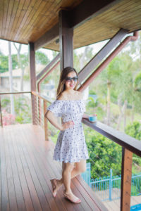 Polka Dot Off the Shoulder Dress - Hamilton Island, Australia Tia Perciballi