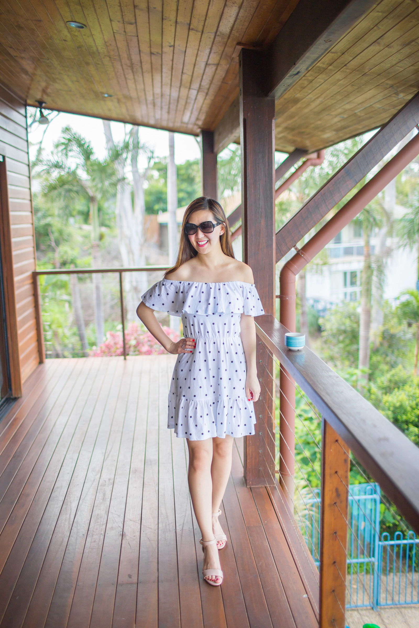 Polka Dot Off the Shoulder Dress - Hamilton Island, Australia Tia Perciballi