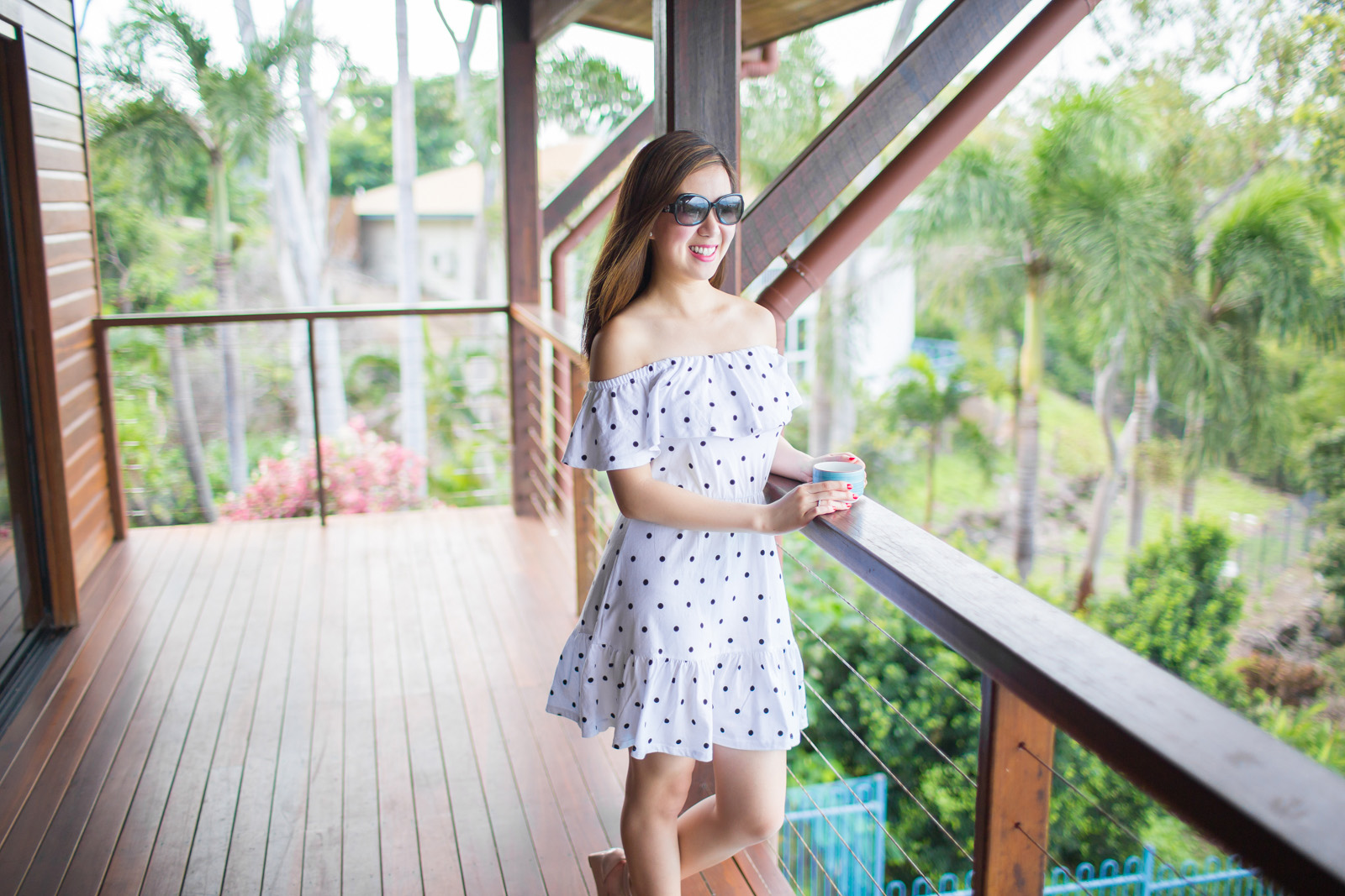 Polka Dot Off the Shoulder Dress - Hamilton Island, Australia Tia Perciballi