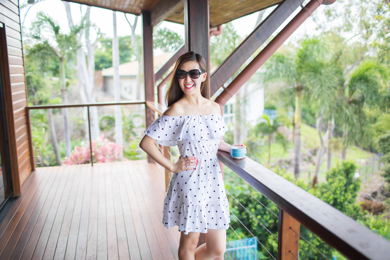 Polka Dot Off the Shoulder Dress - Hamilton Island, Australia Tia Perciballi