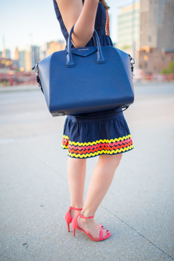 navy dress with a pop of color boden tia perciballi fashion blog