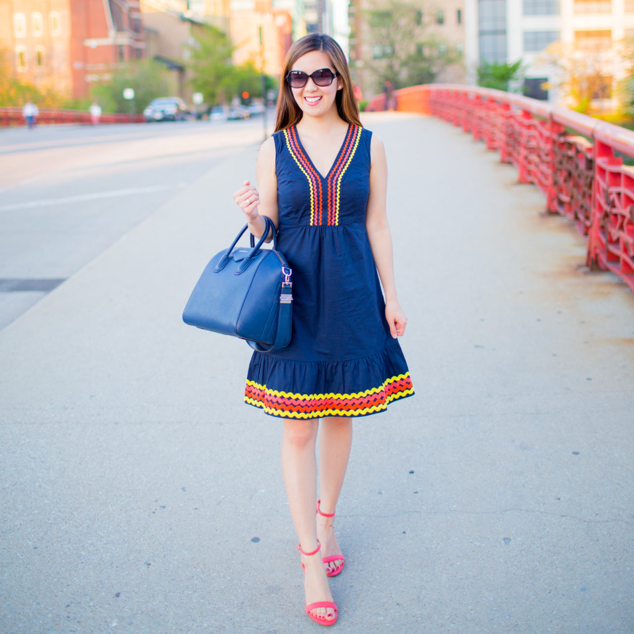 Navy Dress With a Pop of Color