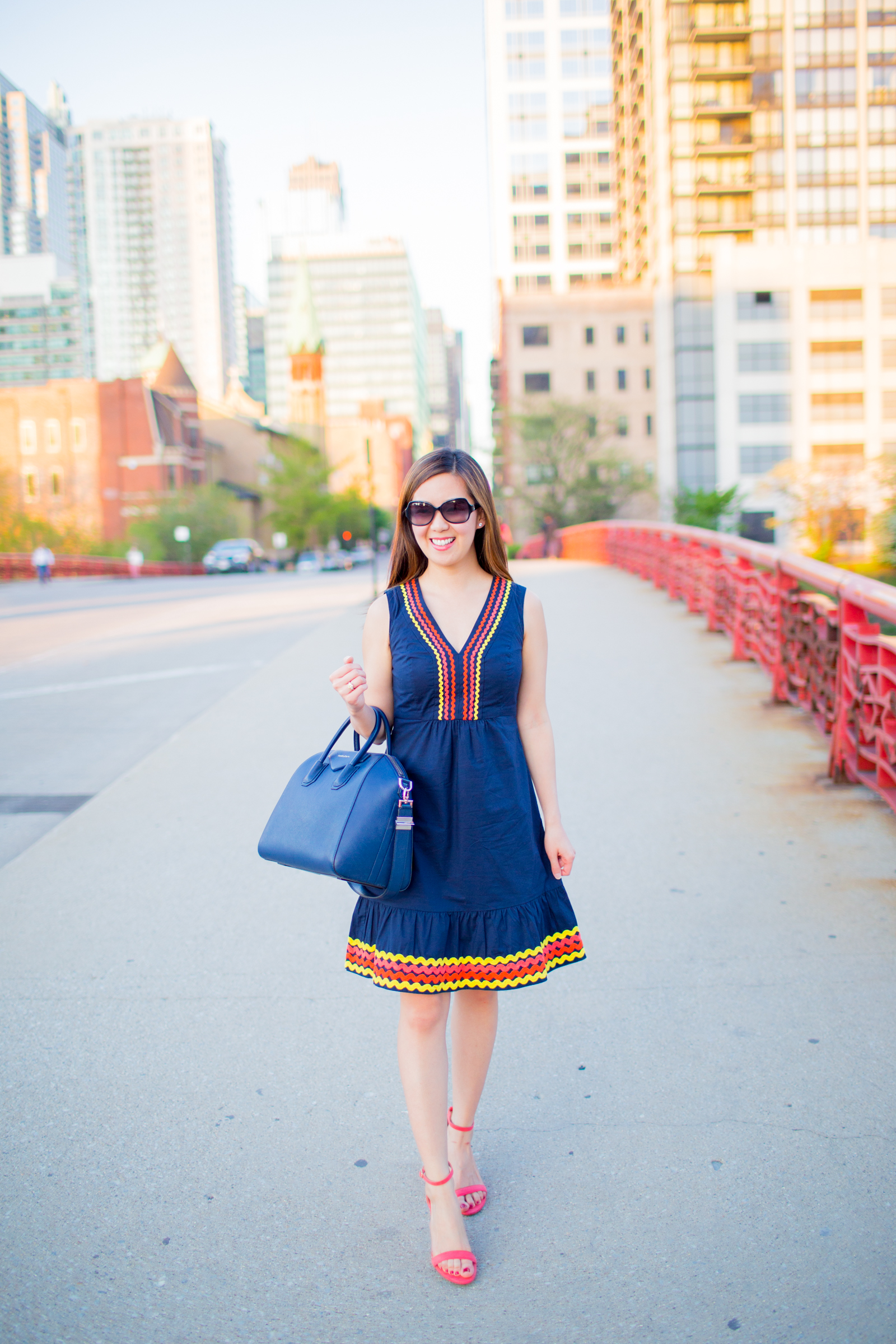 navy dress with a pop of color boden tia perciballi fashion blog