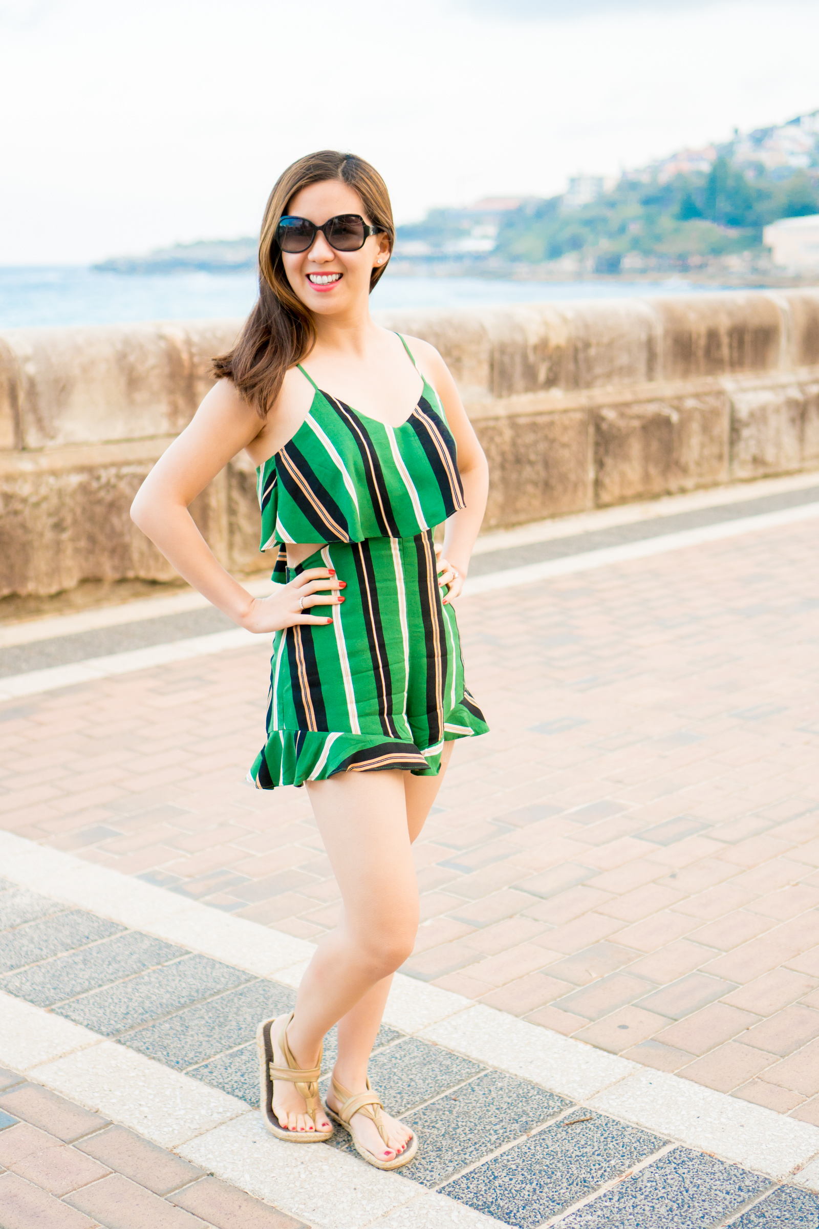 green stripe romper bondi beach sydney australia tia perciballi fashion blog