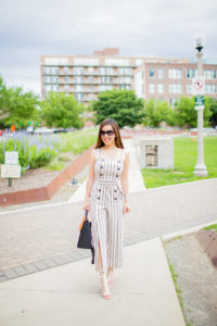 button down striped jumpsuit tia perciballi chicago fashion and lifestyle blog