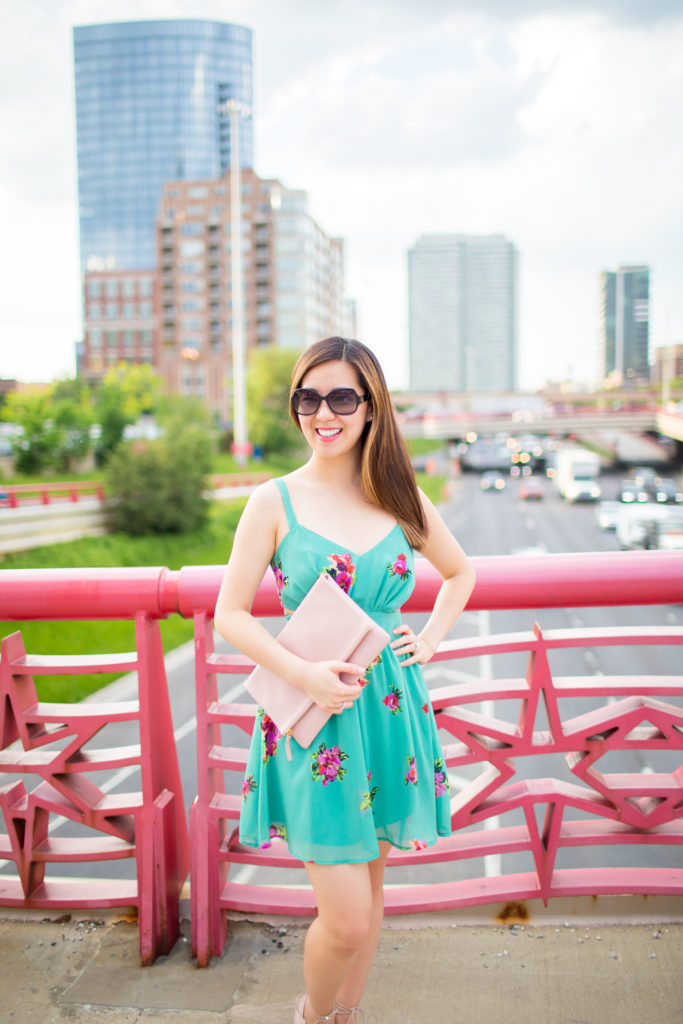 Aqua Cut Out Floral Summer Dress Tia Perciballi Chicago Fashion Blog