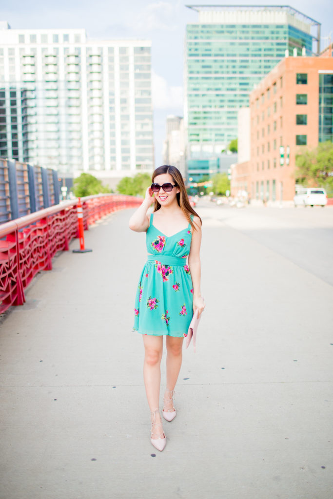 Aqua Cut Out Floral Summer Dress Tia Perciballi Chicago Fashion Blog