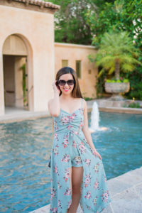 sage and coral floral romper midi dress royal palms resort and spa scottsdale phoenix arizona tia perciballi fashion blog