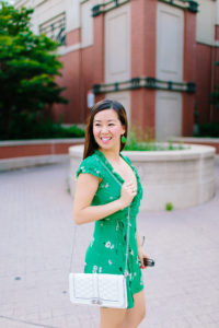 My Thoughts on Part-Time Graduate School, Reformation Green Garnet Floral Wrap Minidress, Tia Perciballi Fashion and Lifestyle Blog