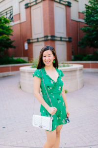 My Thoughts on Part-Time Graduate School, Reformation Green Garnet Floral Wrap Minidress, Tia Perciballi Fashion and Lifestyle Blog