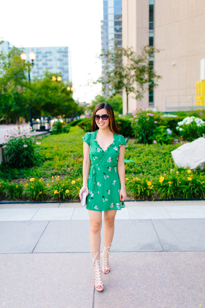 My Thoughts on Part-Time Graduate School, Reformation Green Garnet Floral Wrap Minidress, Tia Perciballi Fashion and Lifestyle Blog