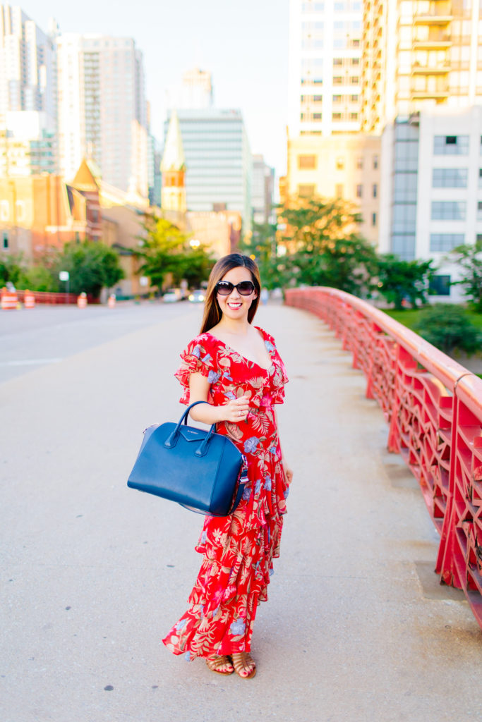 Wayf Chelsea Tiered Red Ruffle Dress, Givenchy Antigona, Tia Perciballi Chicago Fashion and Lifestyle Blog