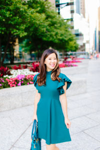 Chelsea28 Teal Crepe Fit and Flare Ruffle Sleeve Dress, Never Have I Ever - Beauty Edition, Tia Perciballi Fashion & Lifestyle Blog