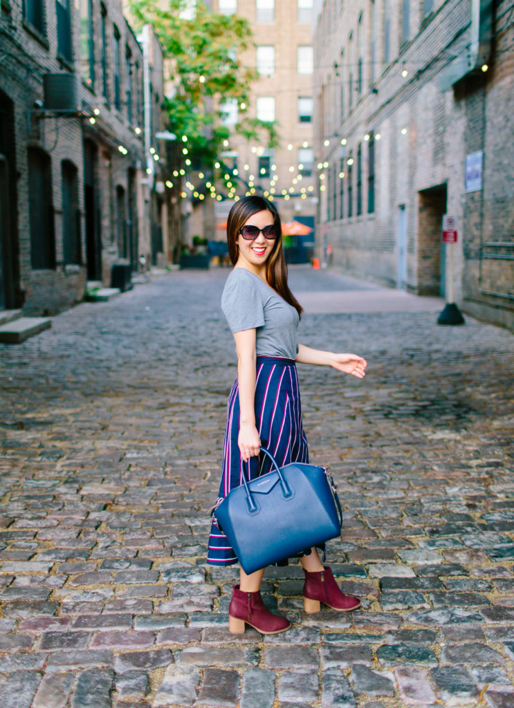 French Connection Celoa Navy Striped Wrap Skirt, Tia Perciballi Fashion and Lifestyle Blog