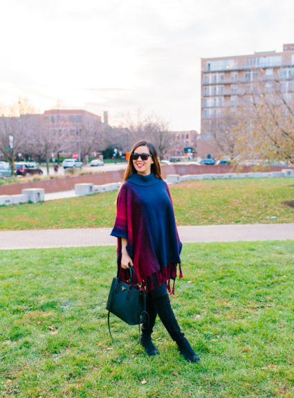 Red and Blue Ombre Painted Poncho