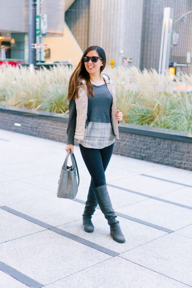 Sweater with Plaid Details + Quilted Vest - Tia Perciballi - Fashion Blog