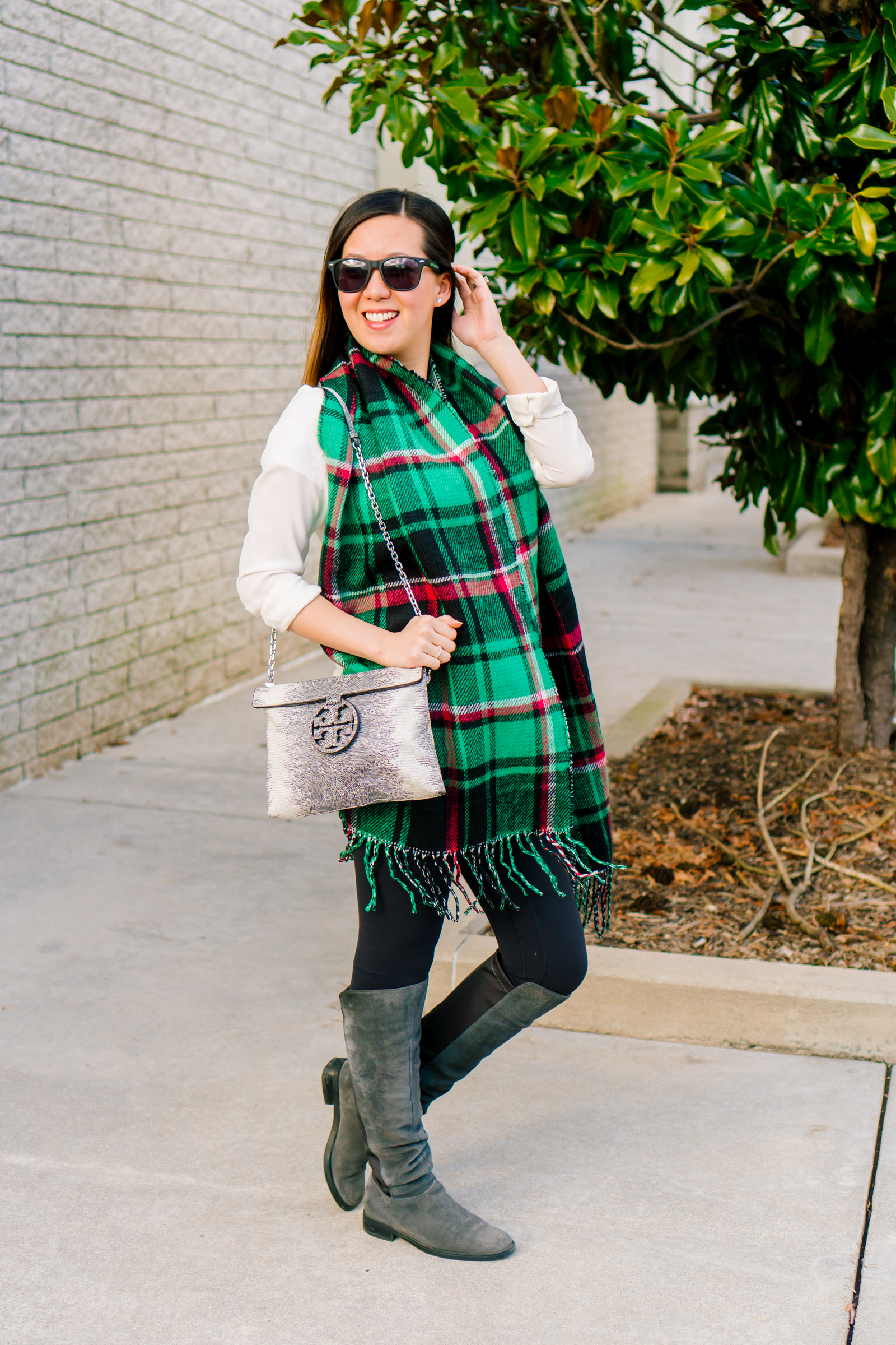 Green Plaid Scarf and Silk Shirt, Tia Perciballi Fashion & Lifestyle Blog