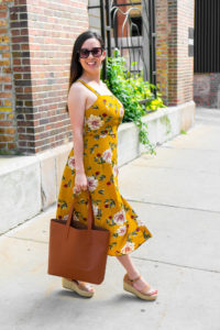 Mustard Yellow Floral Printed Dress and Everlane Day Tote Tia Perciballi Fashion & Lifestyle Blog