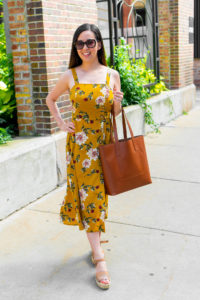 Mustard Yellow Floral Printed Dress and Everlane Day Tote Tia Perciballi Fashion & Lifestyle Blog